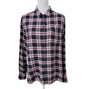 Treasure & Bond Size XS Black, Blue, White & Burgundy Plaid "Boyfriend" Flannel
